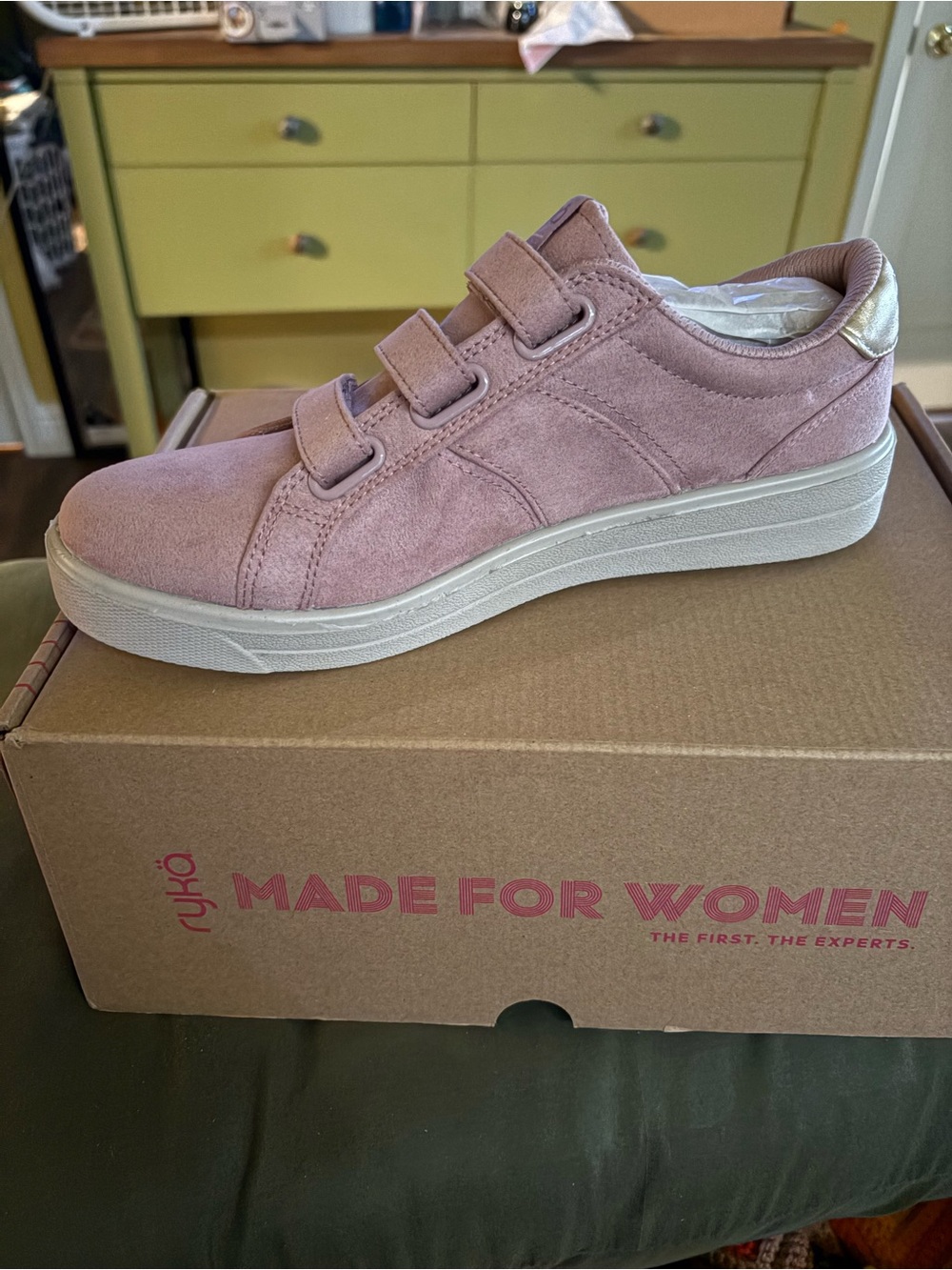 Ryka Women's Dusty Pink Suede Velcro Sneakers with Metallic Heel